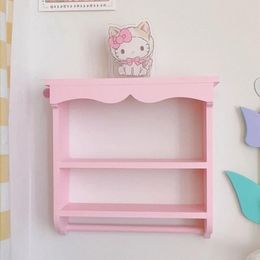 Decorative Plates Japanese Kawaii Pink Bedroom Shelves Wall-mounted Cosmetic Wooden Storage Rack Girly Heart