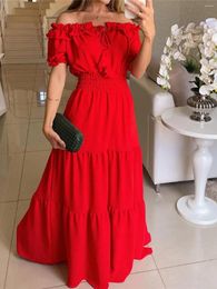 Casual Dresses Fashion High Waist Ruffles Off-Shoulder Maxi Dress Ruffle