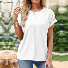 Women's T Shirts Tee Blouses Short Sleeve Summer Tops Crew Neck Casual Solid Loose Elegant Intellectual Generous Daily Top Mujer