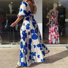 Spring Womens Clothing Fashionable Elegant Printed Large Swing Mid Length Holiday Dress
