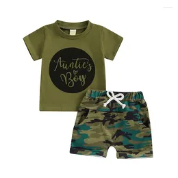 Clothing Sets Toddler Boys Summer Shorts Short Sleeve Letter Print Tops And Drawstring Camouflage