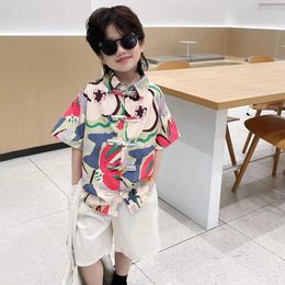 Clothing Sets Korea Style 2-8T Toddler Kid Baby Boy Shirt Shorts 2PCS Set Graffiti Print T Fashion Chinese Design Buttons Summer Clothes