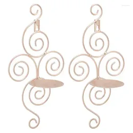 Candle Holders 2 Set Holder Wall Sconce European Style Swirl Iron Art Pattern Mounted Champagne Gold For Bedroom