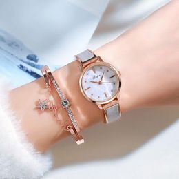 Wristwatches 2 Pcs Set Fashion Women Watches Luxury Fine Ladies Wristwatch Bracelet Female Gift