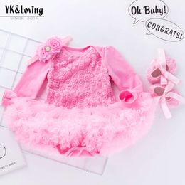 Barnkläder ins baby vår och höstkläder baby långärmad solid rosklänning