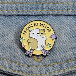 Cartoon Rock Skating Dog Enamel Pins I DISCOS AT PANIC Brooches Lapel Badges Funny Cute Jewellery Accessories Backpack Clothes Pin