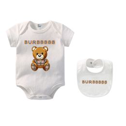 Newborn Baby Cotton Rompers Bibs Toddler Boys Girls Short Sleeve Bodysuit Two Piece Set Summer Jumpsuit Kids Cartoon Clothing SDLX LUCK