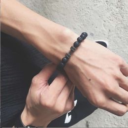 Elemental Trendy Brand High Gloss Black Dumbbell Couple Matte Versatile Bracelet Fiess Volcano Stone Beads