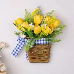 Decorative Flowers Artificial Flower Plant Decorations Wall Hanging With Basket For Front Door Porch Garden Outdoor