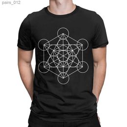 Men's T-Shirts Metatrons Cube Sacred Geometric Symbol Life Flower T-shirt 100% Cotton Vintage Short Sleeve Crewneck T-shirt Large yq240415