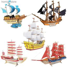 3D Puzzles Laser Cutting DIY 3D Wooden Puzzle Sailing Ship Boat Wood Toys Assembly Model Kits Desk Decoration For Children Kids Y240415