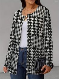 Women's Jackets Houndstooth Printed Full Long Sleeve Outerwear Tos Women Casual O Neck Overcoats Ladies Basic Chic Coats