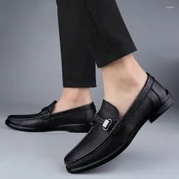 Casual Shoes 2024 Men's Slip On Leather Spring And Autumn Solid Chunky Heels Daily Work Business
