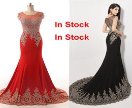 2019 Luxury Formal Evening Prom Party Dresses Red Black Mermaid Sheer Neck Crystal Beads Celebrity Mother Gowns Real Image Arabic9800247