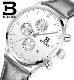 Genuine BINGER Quartz Male Watches Genuine Leather Watches Racing Men Students Game Run Chronograph Watch Male Glow Hands CX2008053484306