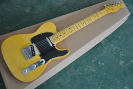 Cables Factory wholesale yellow basswood electric guitar with black pickguard Yellow maple neck and fretboard Chrome hardwares