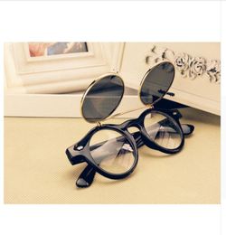 faroot Steampunk Goggles Glasses Round Sunglasses Emo Retro Vintage Flip Up Cyber Punk3769694