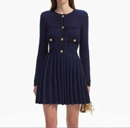 French Fragrance Self Portrait Dress for Womens 24 Autumn/Winter New Knitted Polo Collar with Diamond Waist Panel Slim Fit Pleated Short Skirt