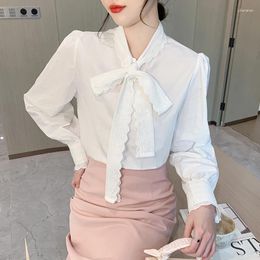 Women's Blouses Elegant Spring Woman Long Sleeve Office Top Summer Fashion Female White Shirts Luxury Women Casual Bow Neck Loose Blouse