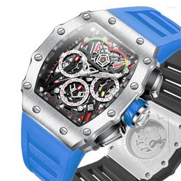 Wristwatches Mechanical Watch For Men Automatic Transparent Design Timer Calendar Waterproof Clock Silicone Strap Reloj Hombre