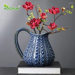 Vases Modern Handmade Ceramic Bottle Blue Art Net Red Flower Arrangement Can Be Hydroponic Creative Nordic Decorative Ornaments