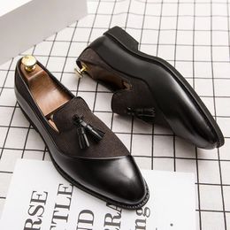 Mens Flats Tassel British Men Oxford Leather Dress Shoes Men Blue Black Pointy Elegant Wedding Party Dress Loafer Fashion Formal 240407