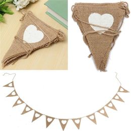 Party Decoration 1set Big Vintage Love Heart Rustic Burlap Banner Fabric Cloth Flags Pennant Birthday Wedding Nursery Garden Decor