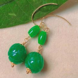Dangle Earrings Fashion Green Round Hetian Jadeite Jade Barrel Beads Gold Children Wedding Bridal Formal Minimalist Crystal Hoop