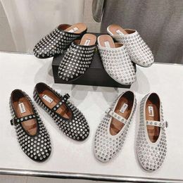 2024 New Designer ballet shoes Womens casual flats Designer Sandals Slippers Round Head rhinestone Boat Shoes Luxury leather riveted Mary Jane shoes