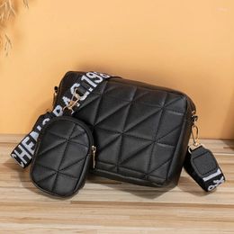 Totes Solid Color Diamond Plaid Son And Mother Fashion Shoulder Bag Trendy Letter Wide Strap Crossbody Small Square