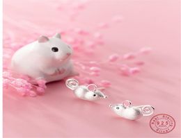 WANTME 100 925 Sterling Silver Jewelry 3D Personalized Rat Mouse Stud Earrings For Women Girls Fashion Animal Pendientes Mujer 219315225