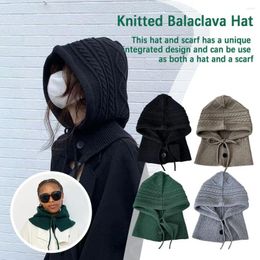 Berets Solid Color Autumn Winter Hats For Women Men Knitted Warm Hooded Beanie One Piece Scarf Cap Outdoor Ear Protection Balaclav S4M6