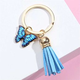 Keychains Lanyards Cute Butterfly Keychain with Colourful Tassel Pendant Exquisite Car Key Holder Keyring for Women Girl Purse Bag Accessories Gift