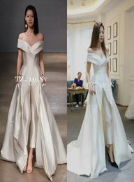 Women Jumpsuit With Long Train White Evening Dresses Off Shoulder Sweep Train Elegant Prom Dress Party Zuhair Murad Dress Vestidos3410435