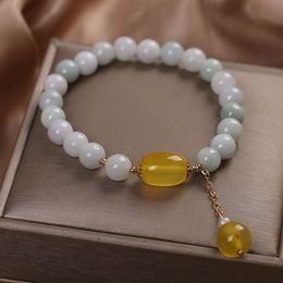 Instagram Korean Version of Feng She Tai Cui Jade Crystal Single Loop Men's and Women's Bucket Beads Yellow Agate Bracelet Jewellery