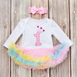 Geburtstagsbekleidung neue Langarm ein einjähriges Kleid Baby Mesh Kleid Prinzessin Kleid 2 Stück Set