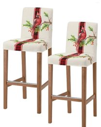 Chair Covers Christmas Red Plaid Bow Cardinal Bird High Back 2pcs Kitchen Elastic Bar Stool Slipcover Dining Room Seat Cases