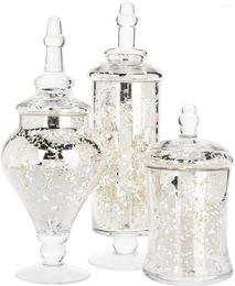 Storage Bottles Of 3 Silver Mercury Glass Apothecary Jars Weddings Centerpiece Candy Buffet