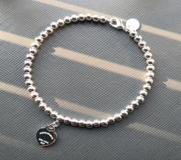 925 Silver Luxury Heart Beaded Charm Tag Strands Bracelet Women Fine jewelry Trendy Beads chain round ball Bracelets for girlfrien2009927