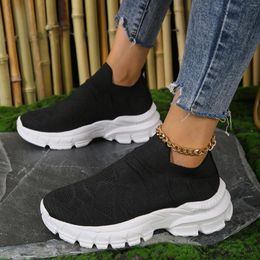 Casual Shoes Ladies Breathable Knitted Sneakers Mesh Thick Sole Sports Slip-On Wide Walking Footwear Women Vulcanized