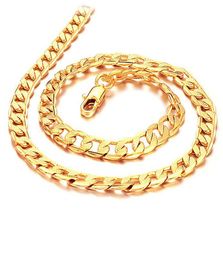 Personality Cuban Link Chain 7mm Width 18K Gold Plated with Inlaid Bronze Fashion Jewelry Necklaces for Men Boys Anniversary Gifts3683878