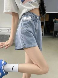 Zoki Design Women Letter Denim Shorts Harajuku Casual Vintage A Line Summer Korean High Waist Preppy Style Jeans 240415