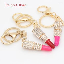 Hooks BY DHL 120pcs/lot Fashion Metal Rhinestone Lipstick Shaped Keychains Novelty Pendant Keyrings For Women