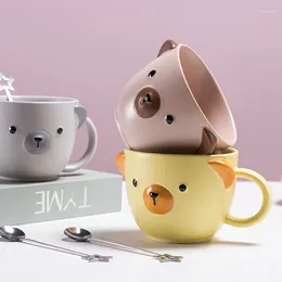 Mugs Cartoon Cute Bear Milk Mug With Silver Star Spoon Matte Ceramic Coffee Funny Couple Cups Drinkware Gift For Lover Kids