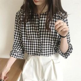 Women's Blouses Pure Cotton Loose Casual Versatile Long Sleeved Top Spring And Autumn Chequered Shirt Female