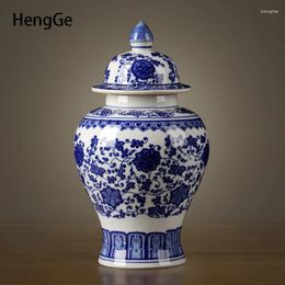 Vases Chinese Style Ceramic Vase Modern Decor Antique Blue And White Porcelain With Cover General Jar Living Room Desktop Storage Jars