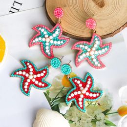 Dangle Earrings Lady Ins Simple Personality Beach Resort Style Starfish Rice Beads Alloy Women'S Cool Summer Theme
