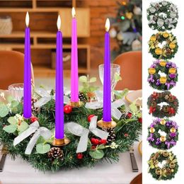 Decorative Flowers Christmas Candle Rings Wreath Artificial Garland Ring Holder Fake Leaves For Centerpiece Decor