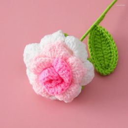 Decorative Flowers Diy Knitted Bouquet Rose Crochet Hand Artificial Flower Home Table