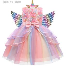 Girl's Dresses 2024 new Girls Dress 1-10 Year Old Childrens Flower Cake Princess Dress Carnival Halloween Performance Clothing T240415